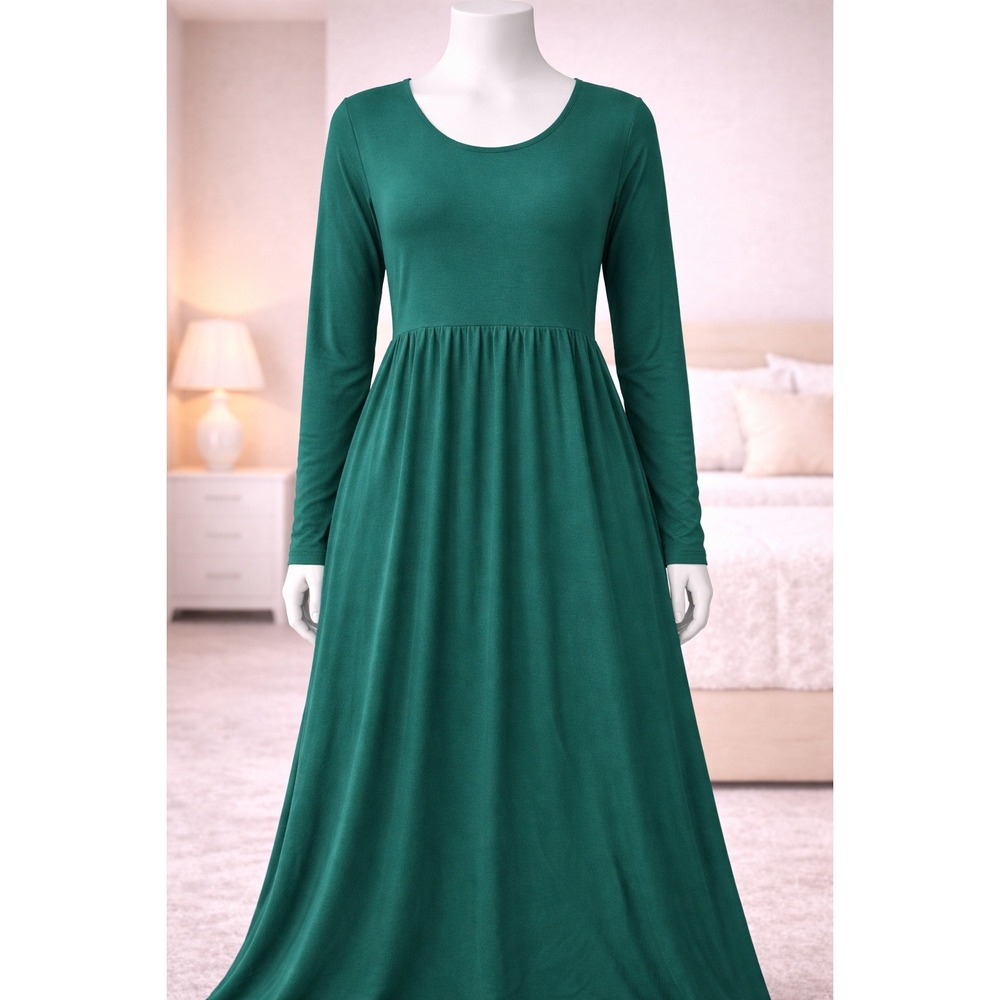 Joan Rivers Forest Green Long Sleeve Empire Waist Maxi Dress XXSP Petite